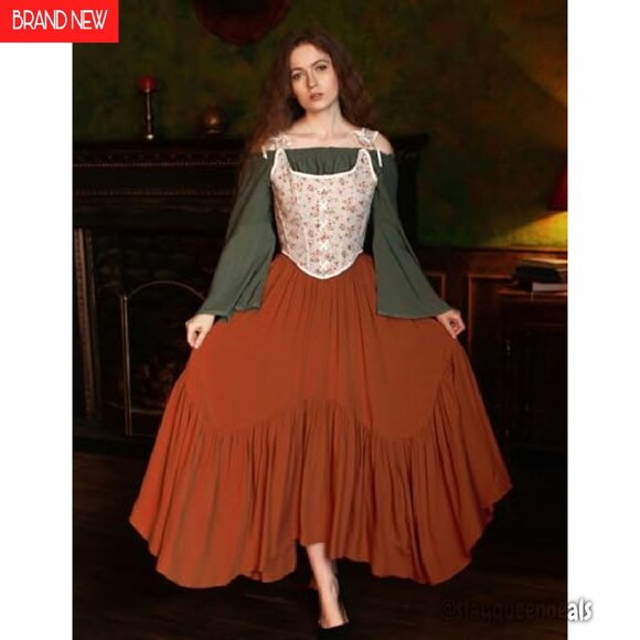 High Waist Maxi Skirt with Pockets, Soft Fabric, Renaissance Style - Picture 4 of 8